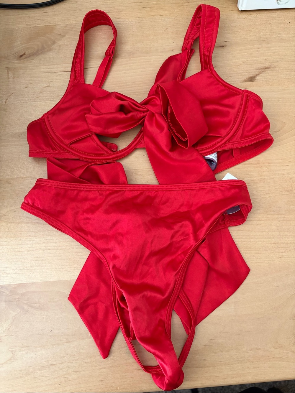 Adore Me Red Bow Lingerie Bra and Panties Set